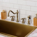 Kingston Brass French Country Double-Handle Widespread Kitchen Faucet with Brass Sprayer, Antique Brass (KB1793TXBS)