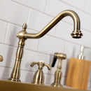 Kingston Brass French Country Double-Handle Widespread Kitchen Faucet with Brass Sprayer, Antique Brass (KB1793TXBS)