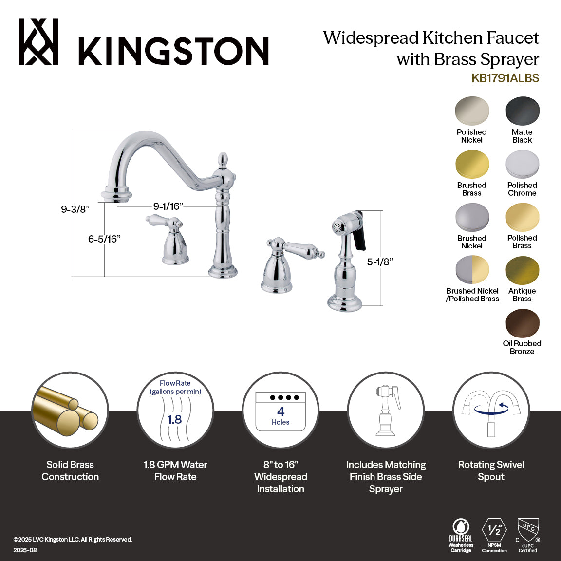 Heritage Double-Handle Widespread Kitchen Faucet with Brass Sprayer in Oil Rubbed Bronze