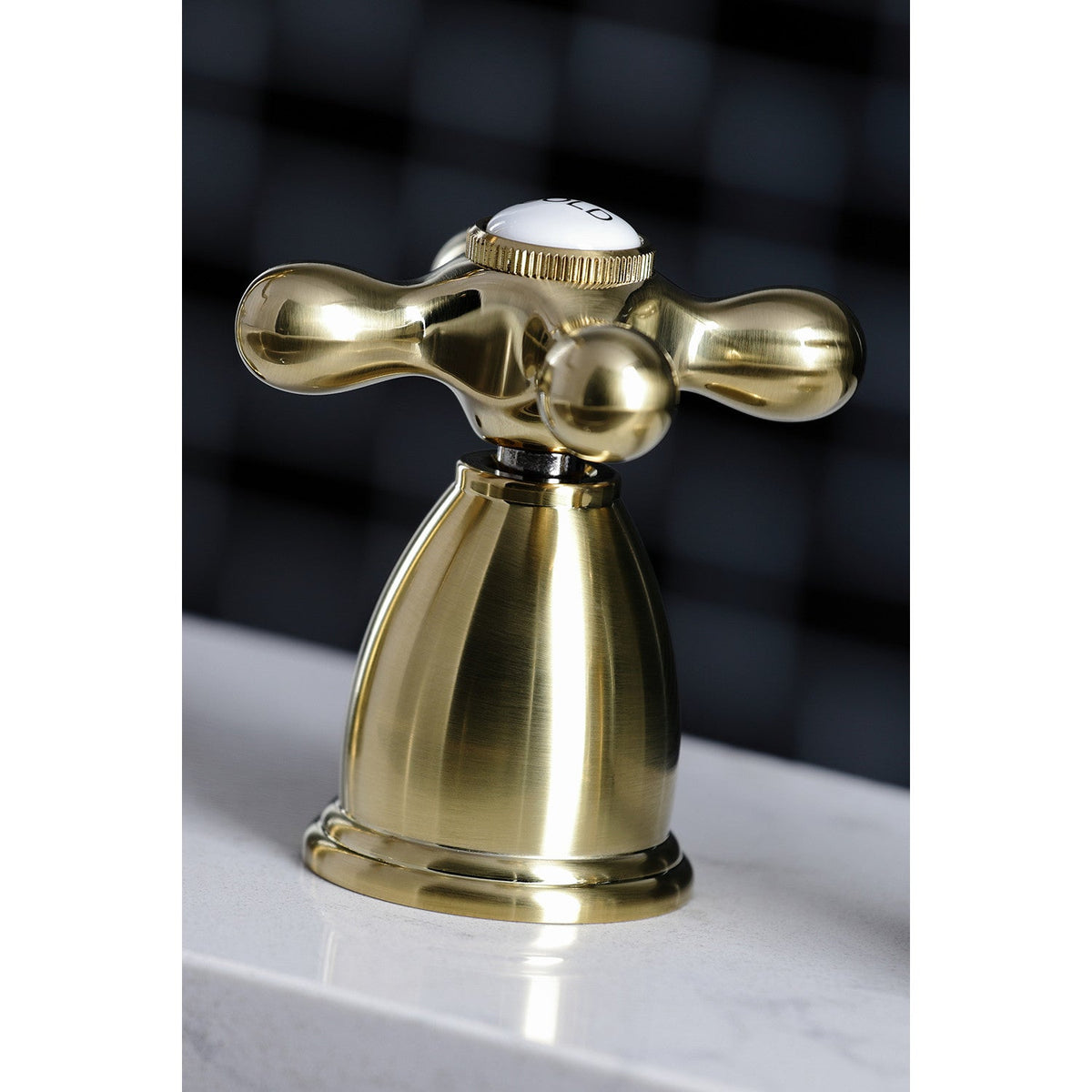 Heritage Double-Handle Widespread Kitchen Faucet with Brass Sprayer in Brushed Brass