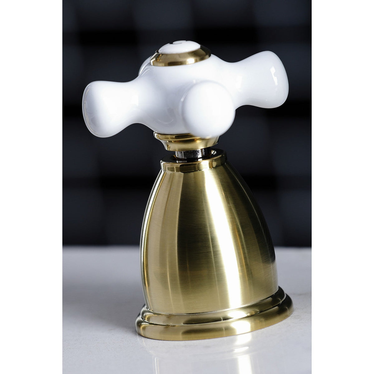 Heritage Double-Handle Widespread Kitchen Faucet with Brass Sprayer in Brushed Brass