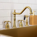 Kingston Brass French Country Double-Handle Widespread Kitchen Faucet with Brass Sprayer, Brushed Brass (KB1797TXBS)