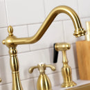 Kingston Brass French Country Double-Handle Widespread Kitchen Faucet with Brass Sprayer, Brushed Brass (KB1797TXBS)
