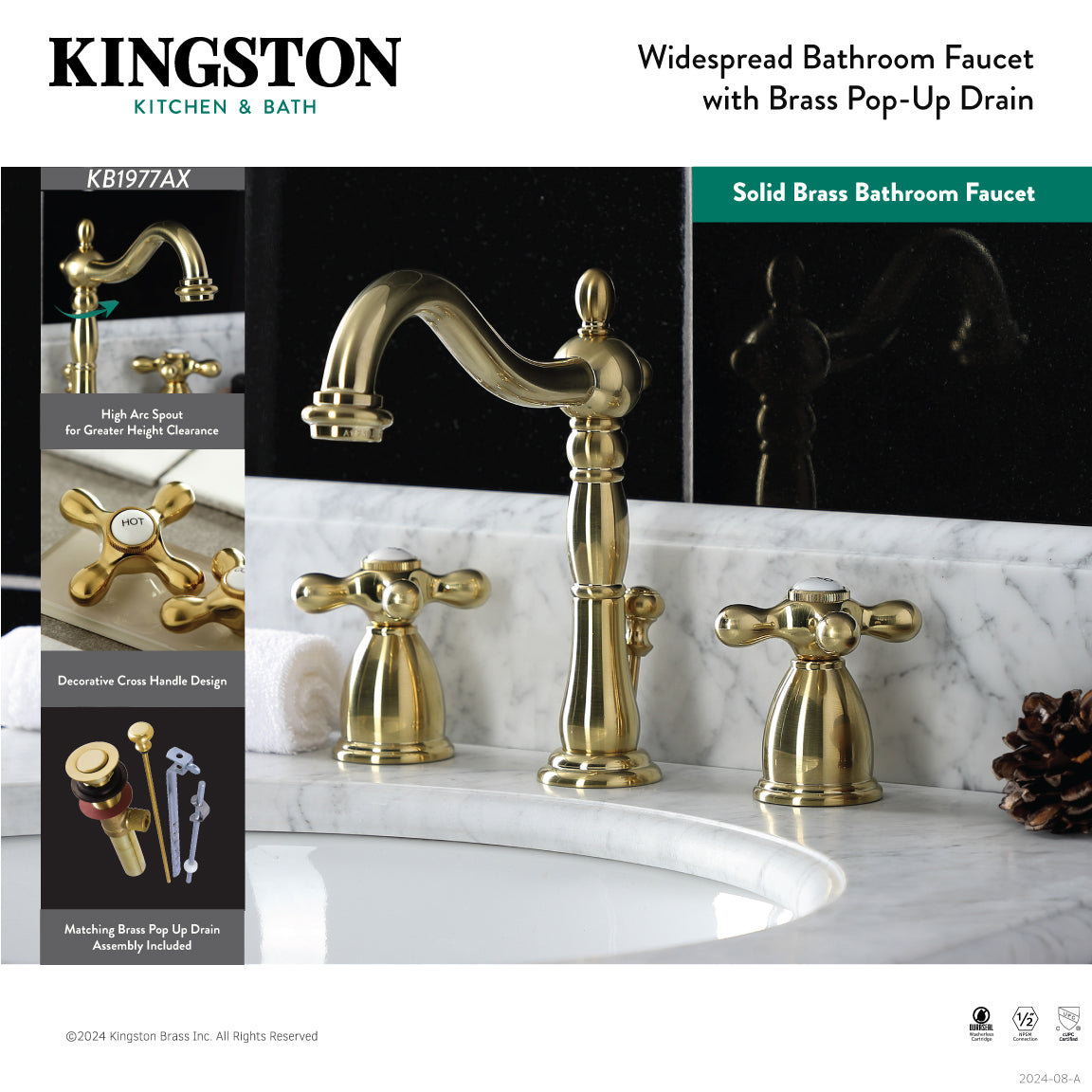 Heritage Widespread Bathroom Faucet with Brass Pop-Up in Matte Black