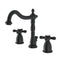 Kingston Brass Heritage Widespread Bathroom Faucet with Brass Pop-Up, Matte Black (KB1970AX)