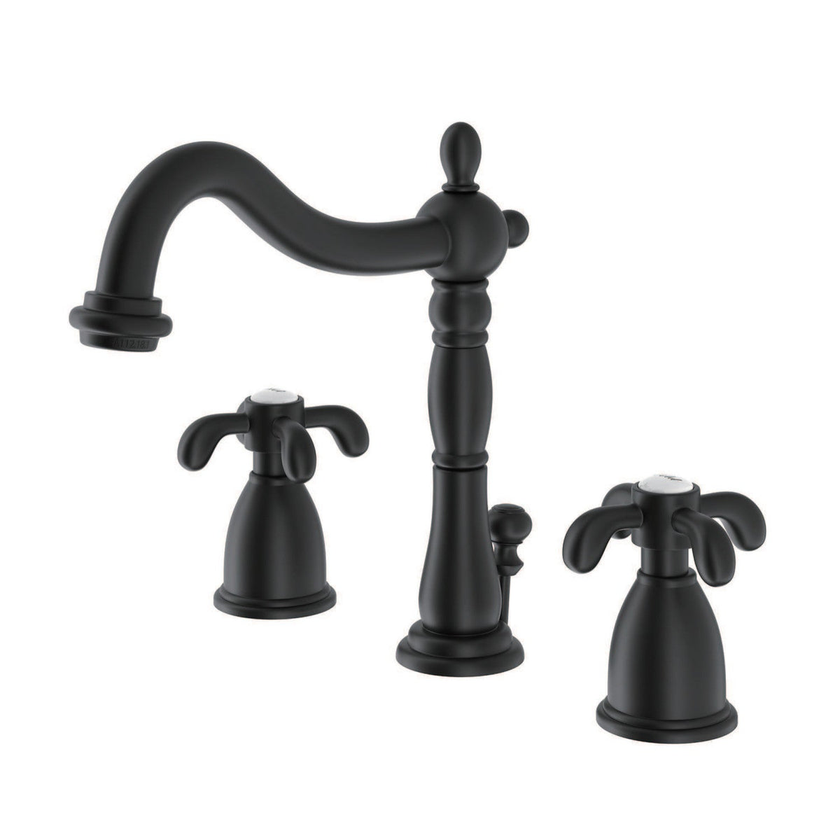 French Country Widespread Bathroom Faucet with Brass Pop-Up in Matte Black
