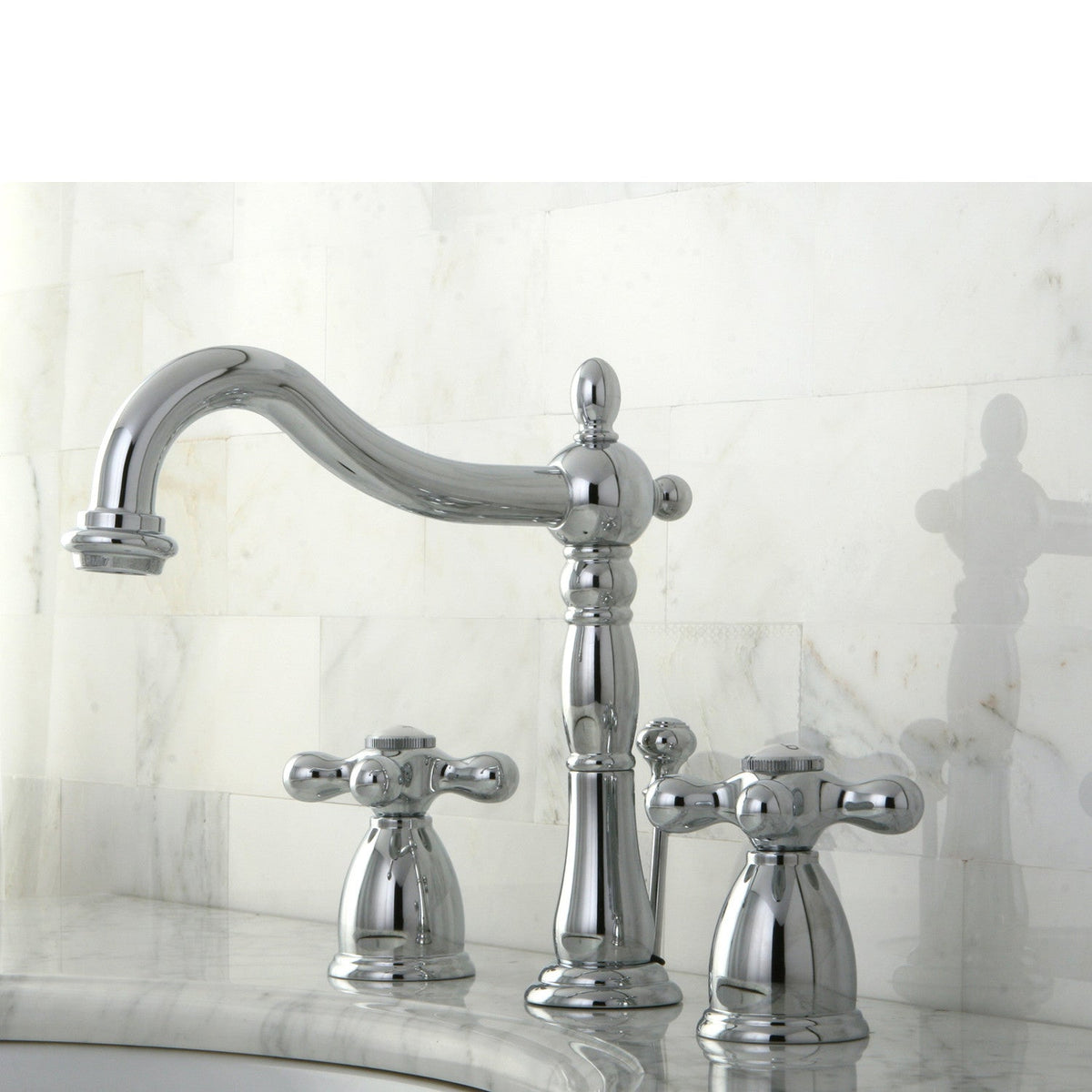Heritage Widespread Bathroom Faucet with Pop-Up Drain in Polished Chrome