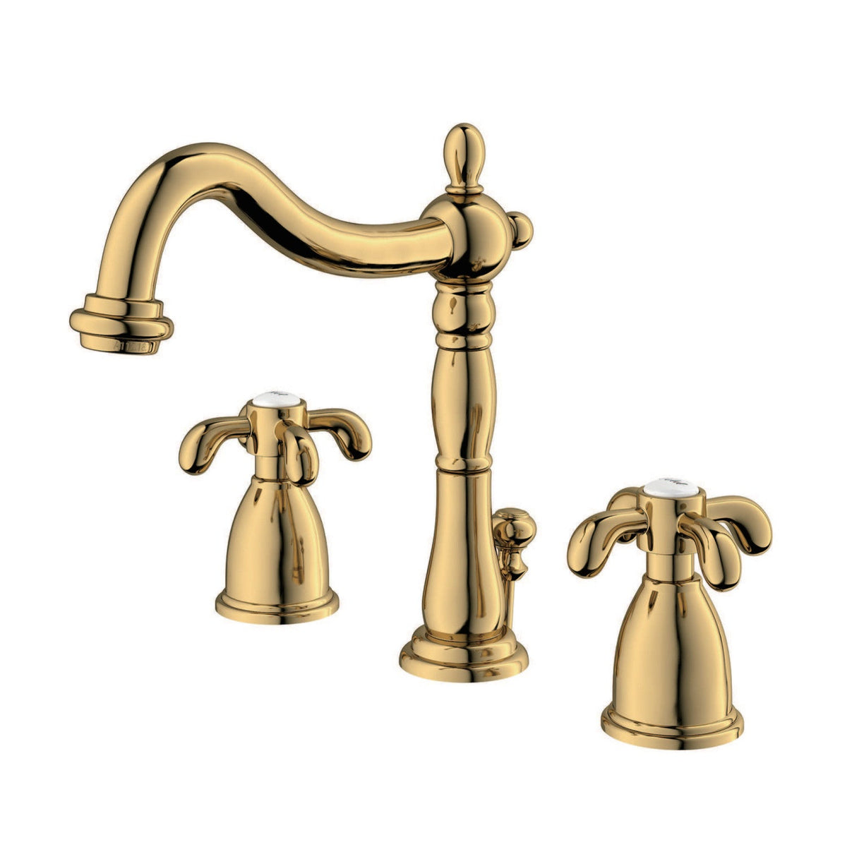 French Country Widespread Bathroom Faucet with Brass Pop-Up in Polished Brass