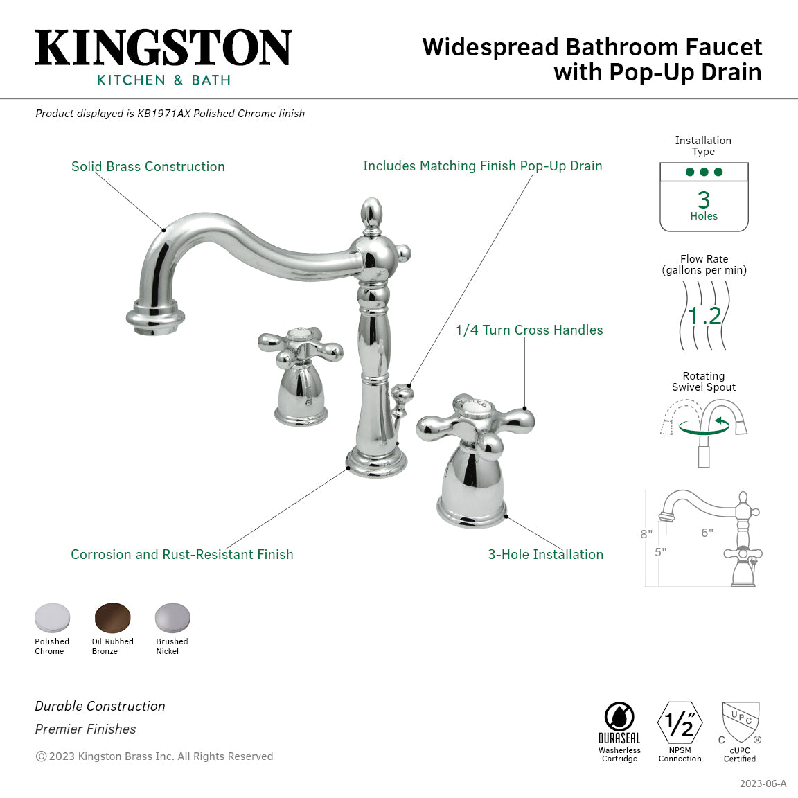 Heritage Widespread Bathroom Faucet with Pop-Up Drain in Oil Rubbed Bronze