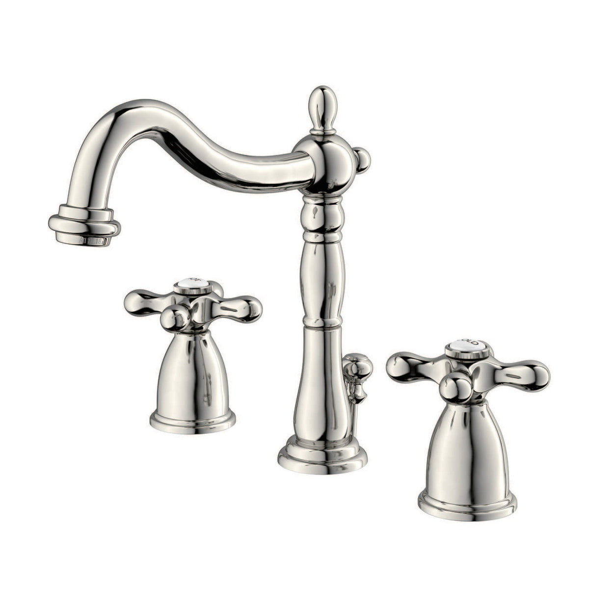 Heritage Widespread Bathroom Faucet with Brass Pop-Up in Polished Nickel