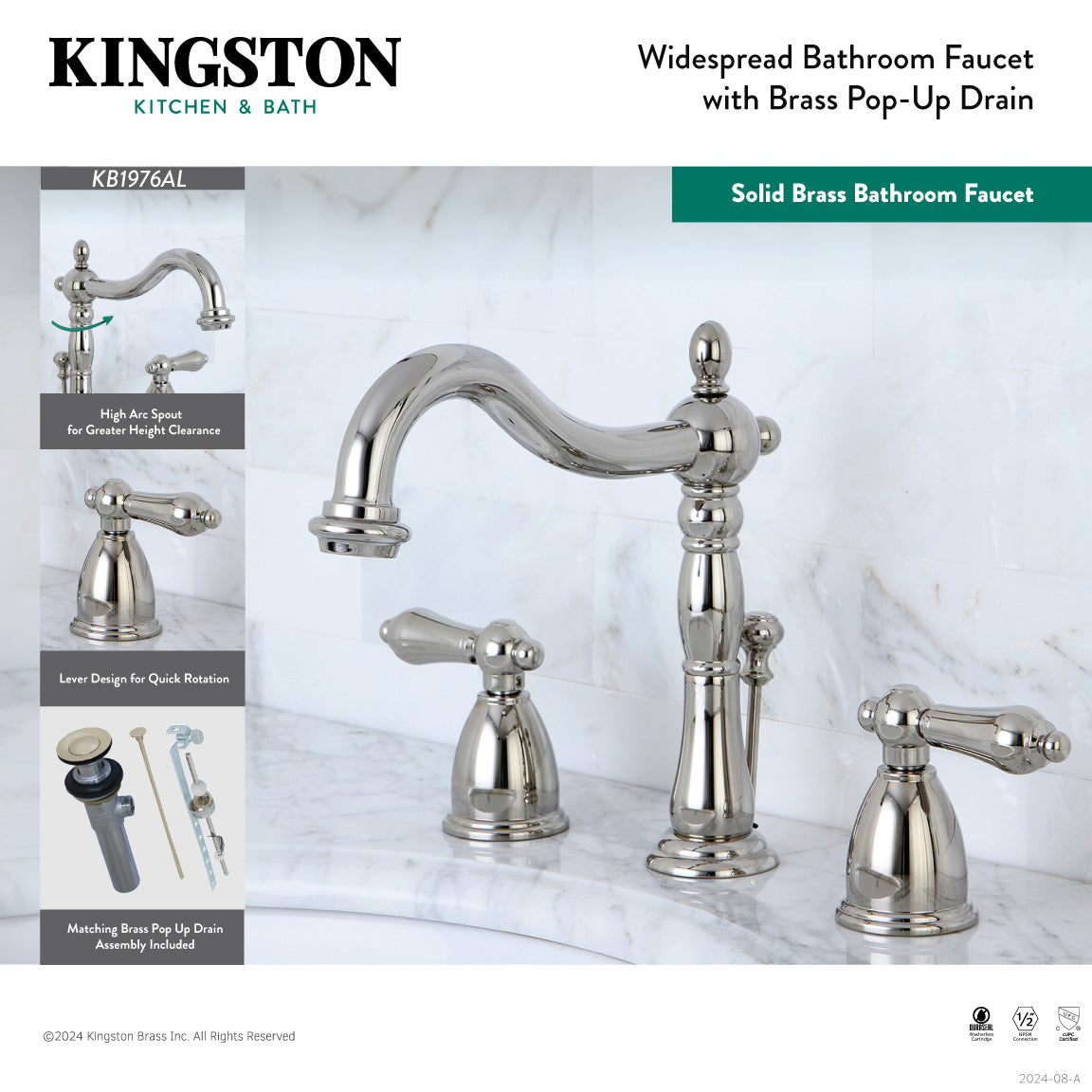 Heritage Widespread Bathroom Faucet with Pop-Up Drain in Brushed Nickel
