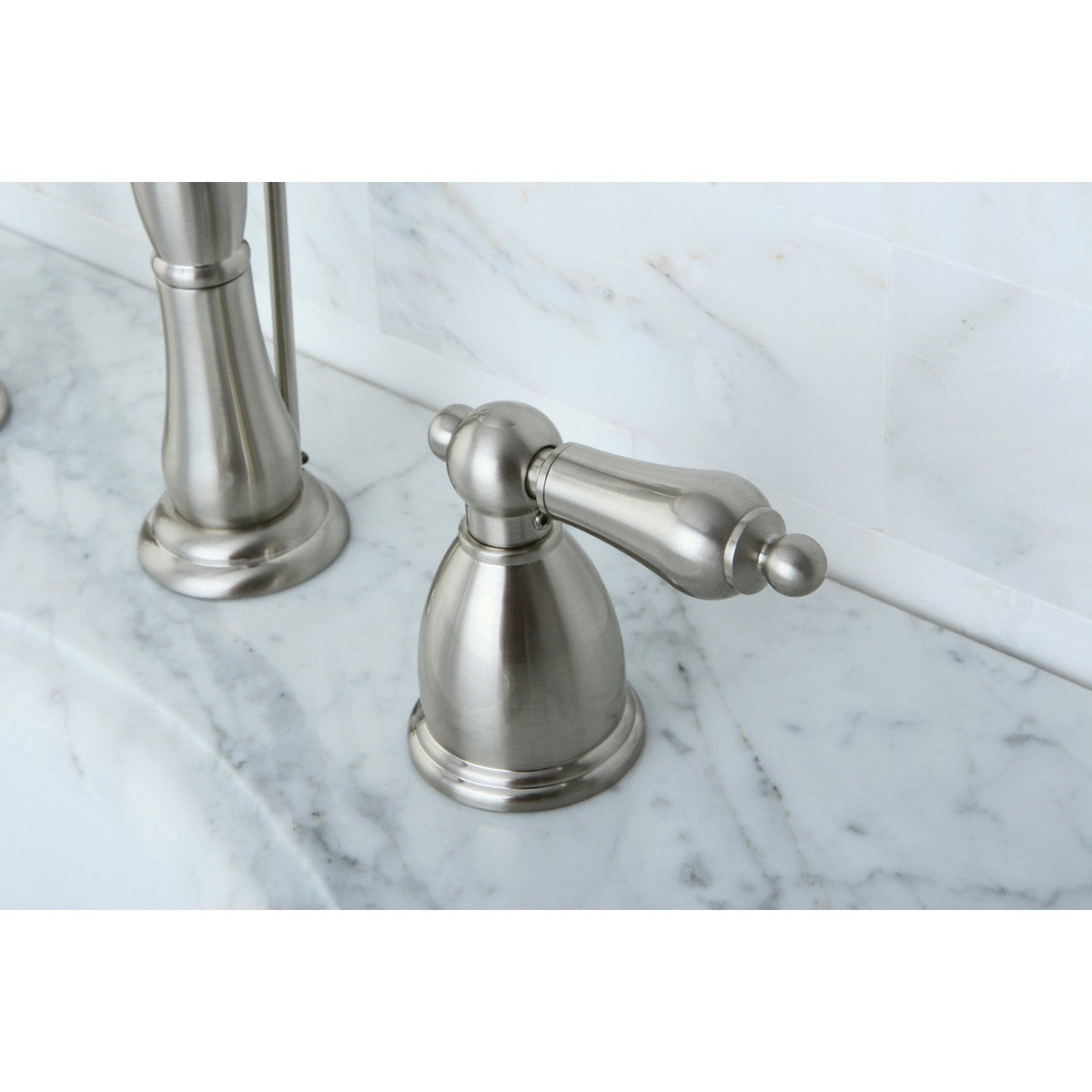 Heritage Widespread Bathroom Faucet with Pop-Up Drain in Brushed Nickel