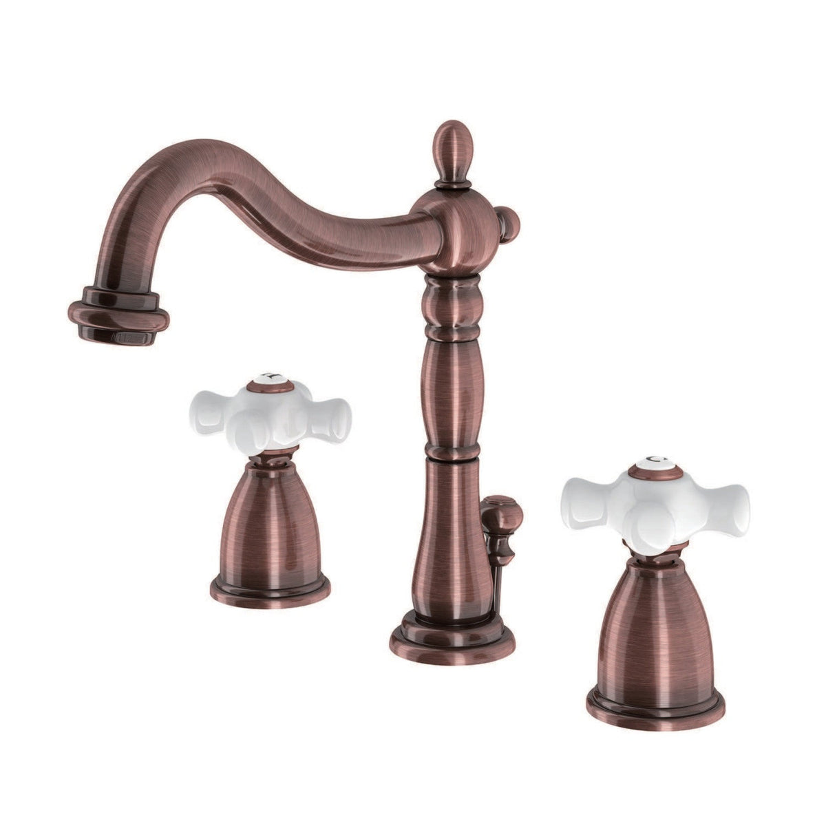 Heritage Widespread Bathroom Faucet with Brass Pop-Up in Antique Copper