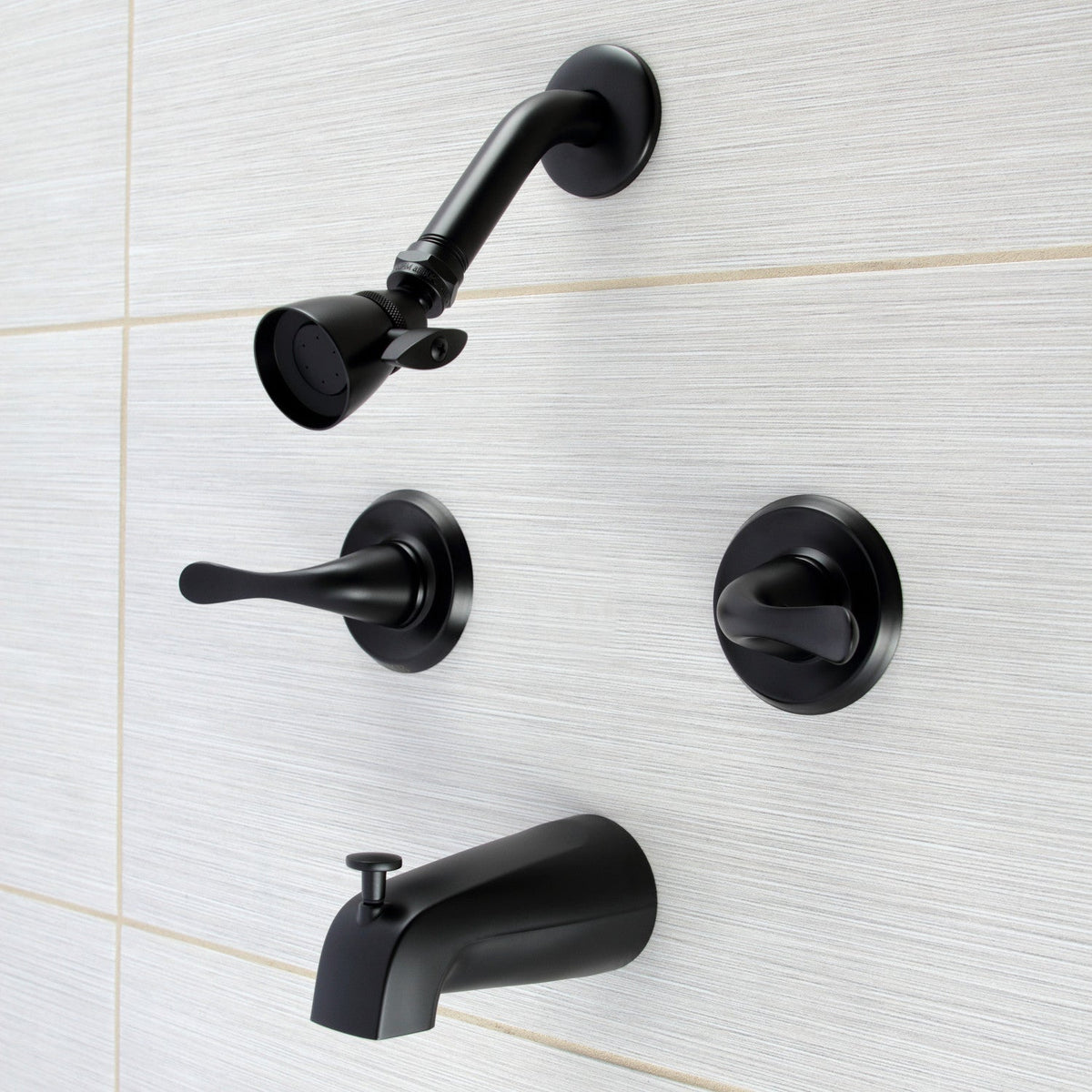 Yosemite Triple-Handle Tub and Shower Faucet in Matte Black