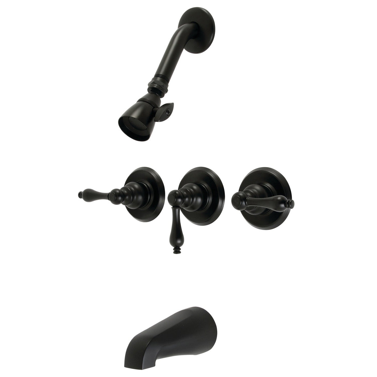 Victorian Triple-Handle Tub and Shower Faucet in Matte Black