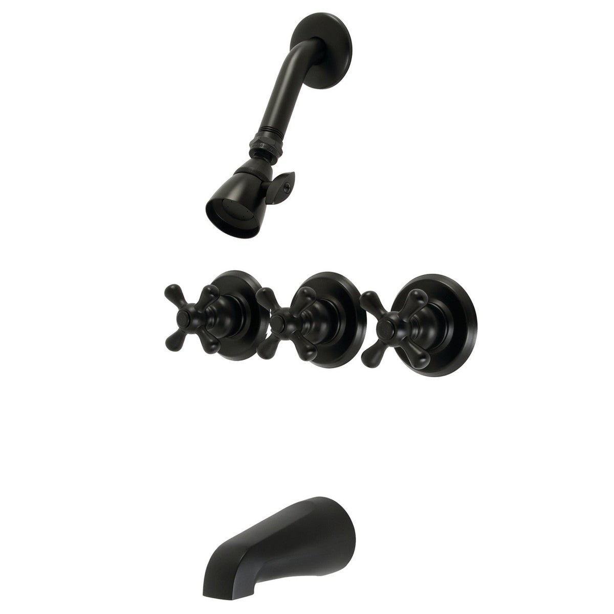 Victorian Triple-Handle Tub and Shower Faucet in Matte Black