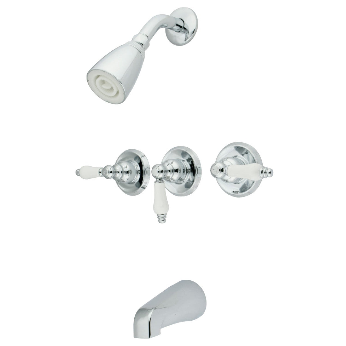 Victorian Triple-Handle Tub and Shower Faucet in Polished Chrome