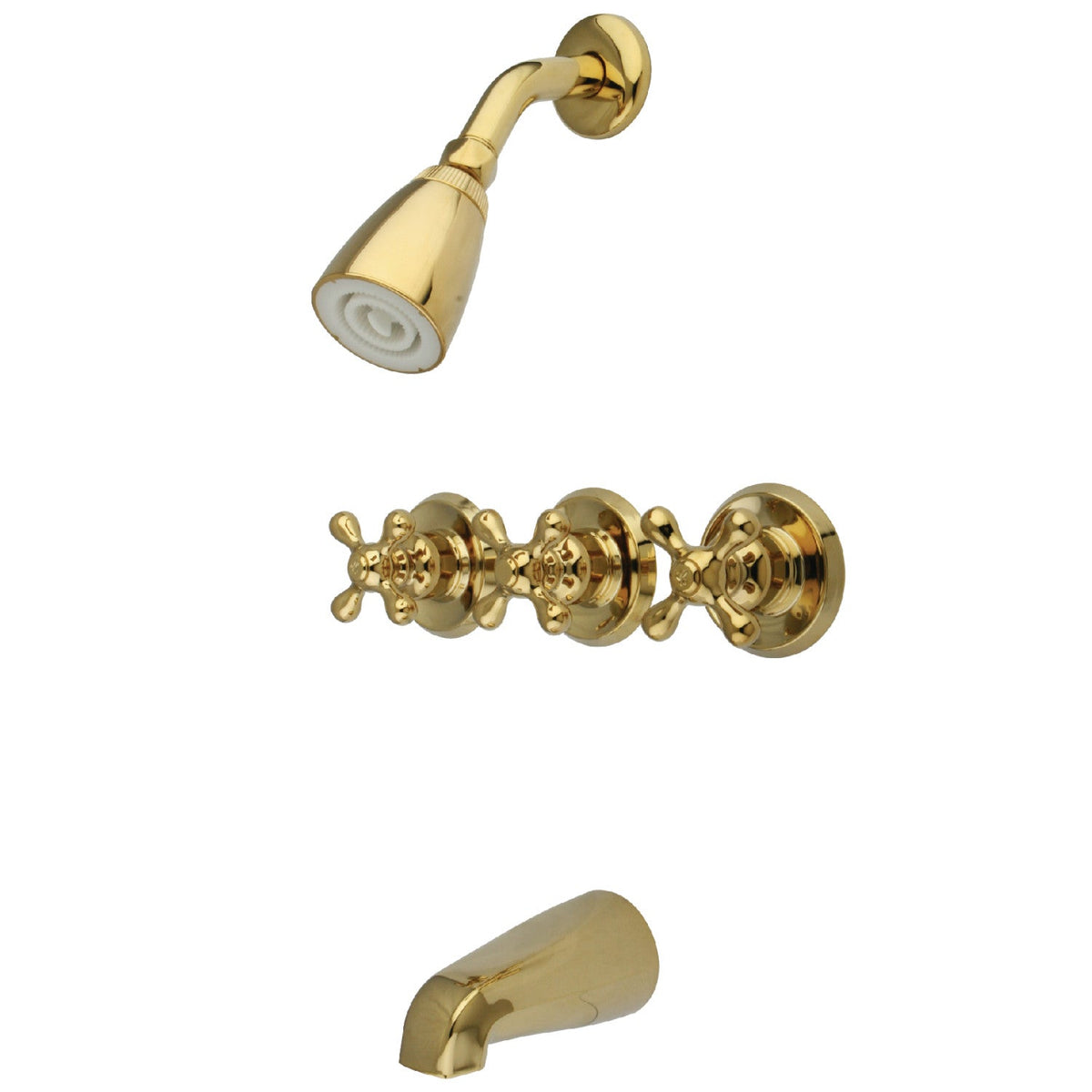 Victorian Triple-Handle Tub and Shower Faucet in Polished Brass