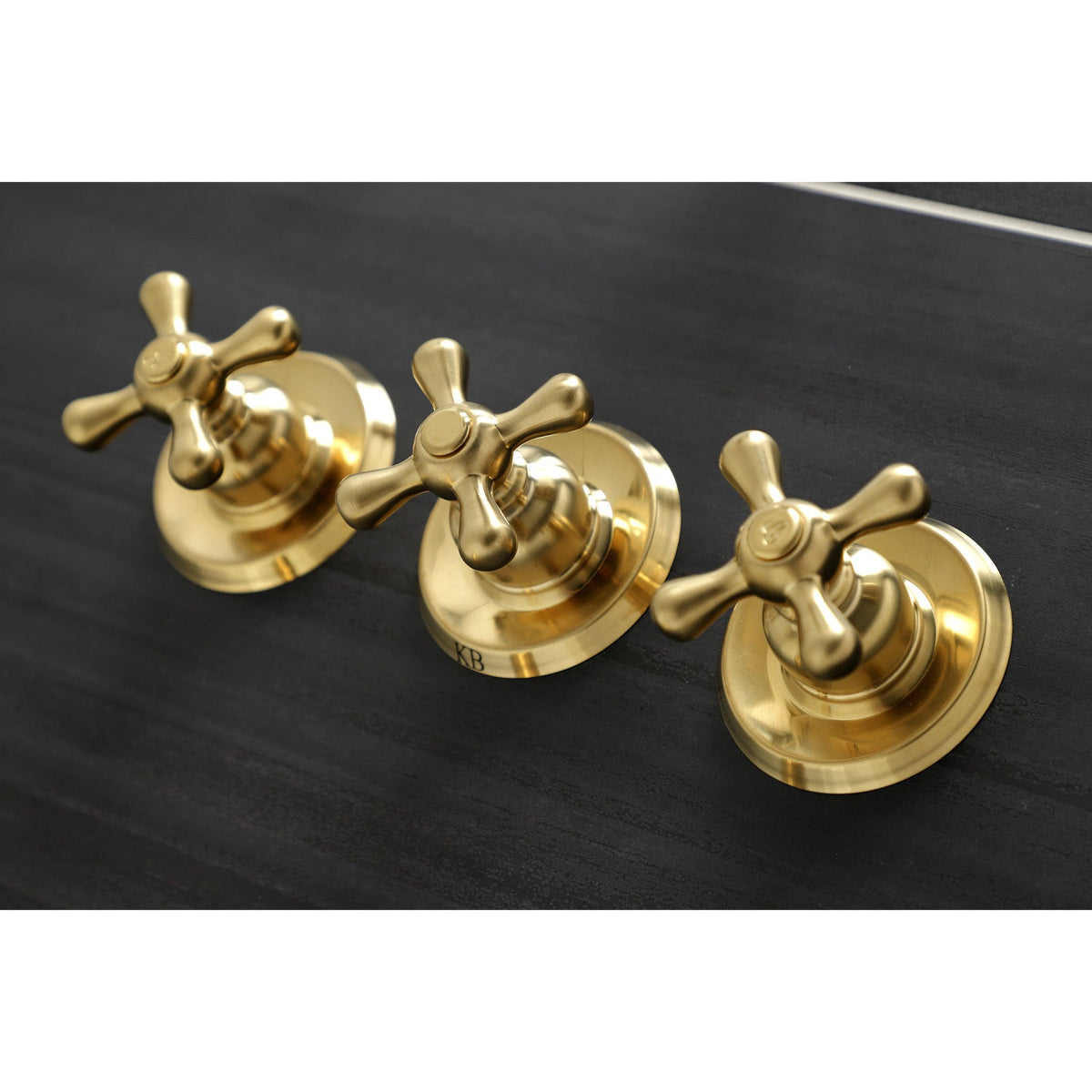 Victorian Triple-Handle Tub and Shower Faucet in Brushed Brass