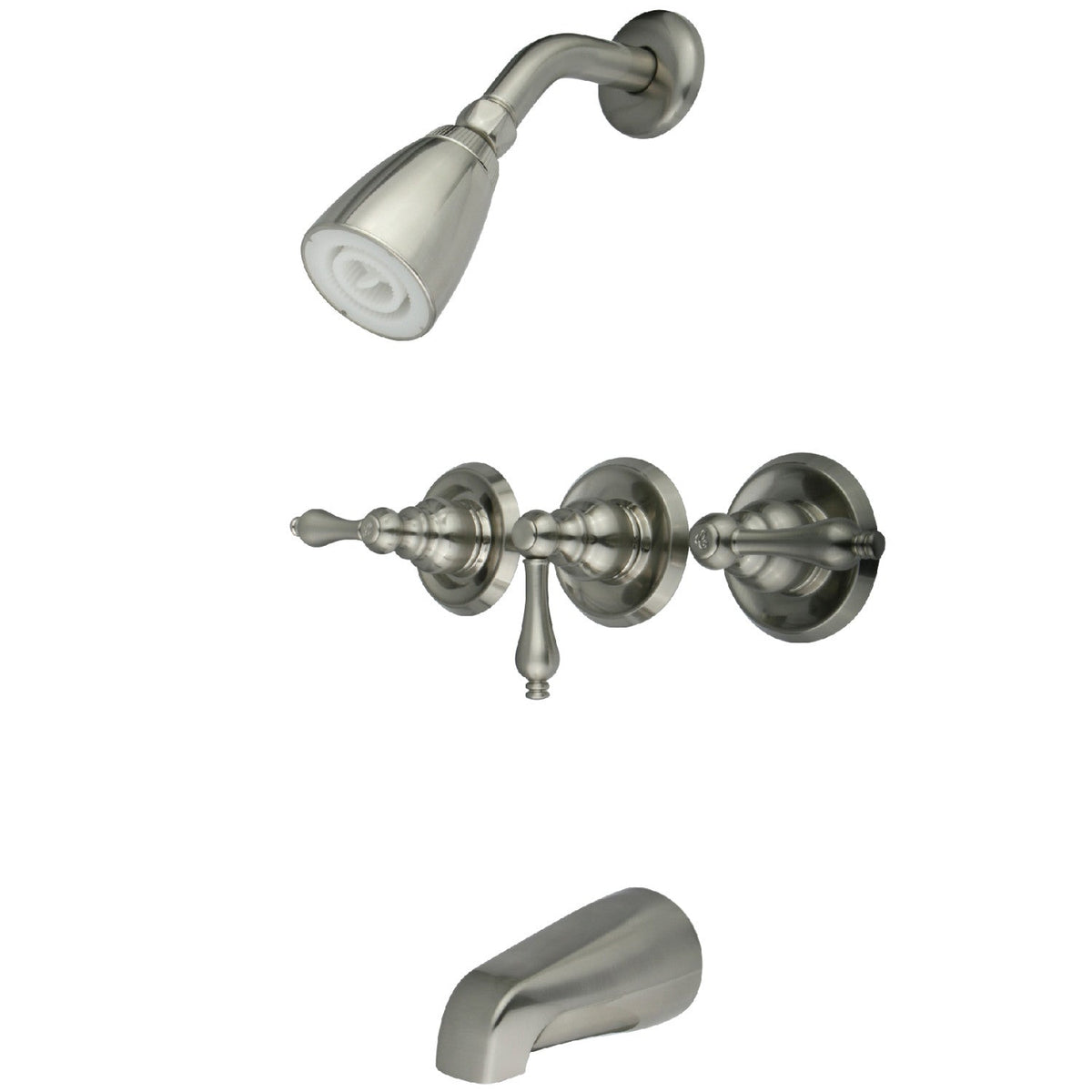 Victorian Triple-Handle Tub and Shower Faucet in Brushed Nickel