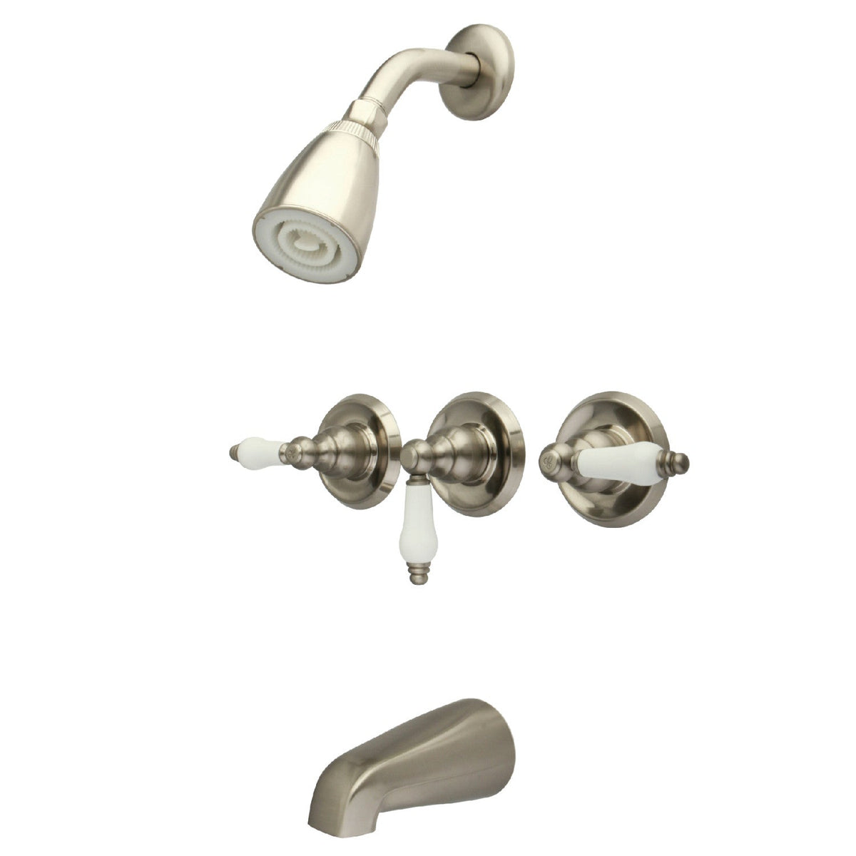 Victorian Triple-Handle Tub and Shower Faucet in Brushed Nickel