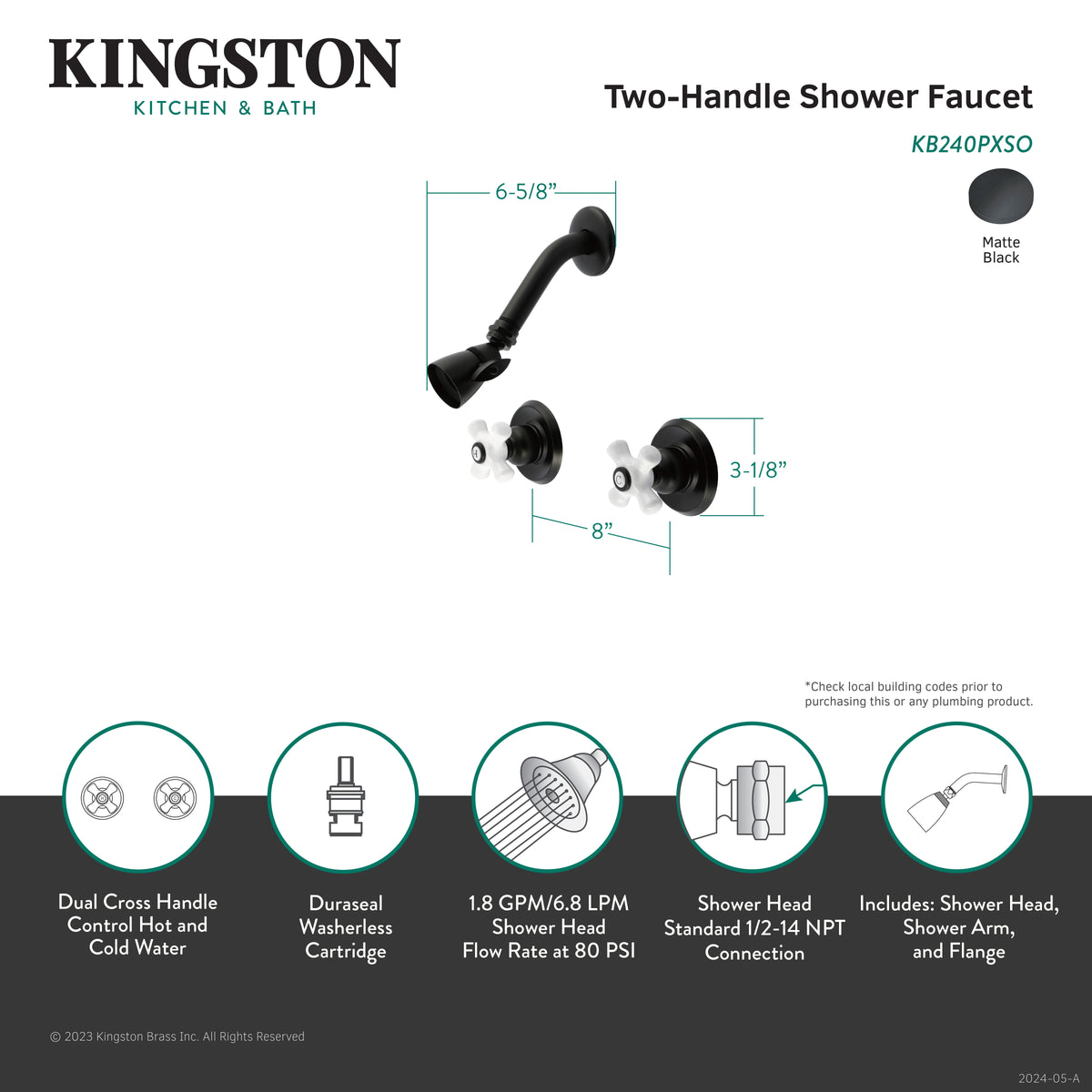 Victorian Double-Handle Shower Faucet in Matte Black