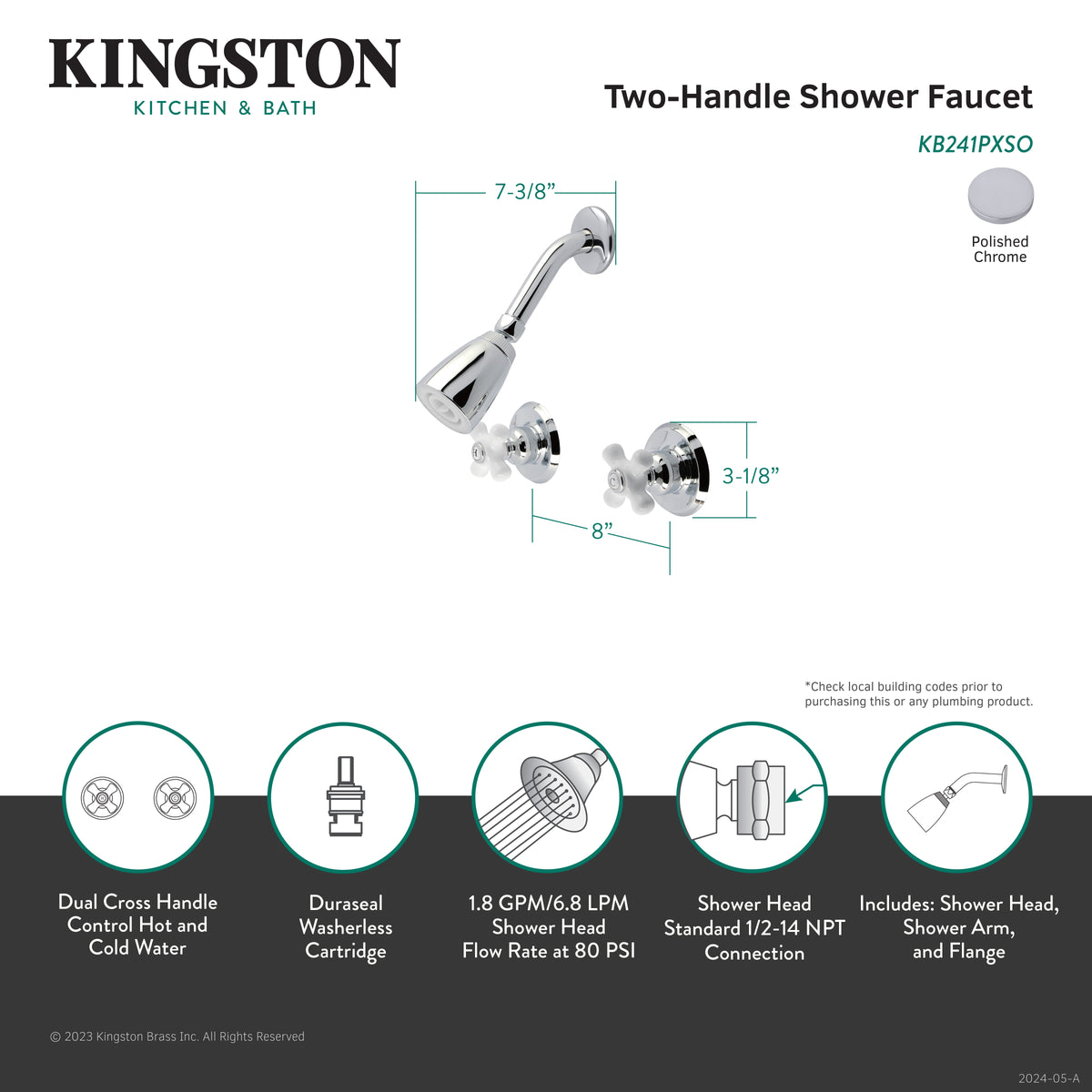 Victorian Double-Handle Shower Faucet in Polished Chrome