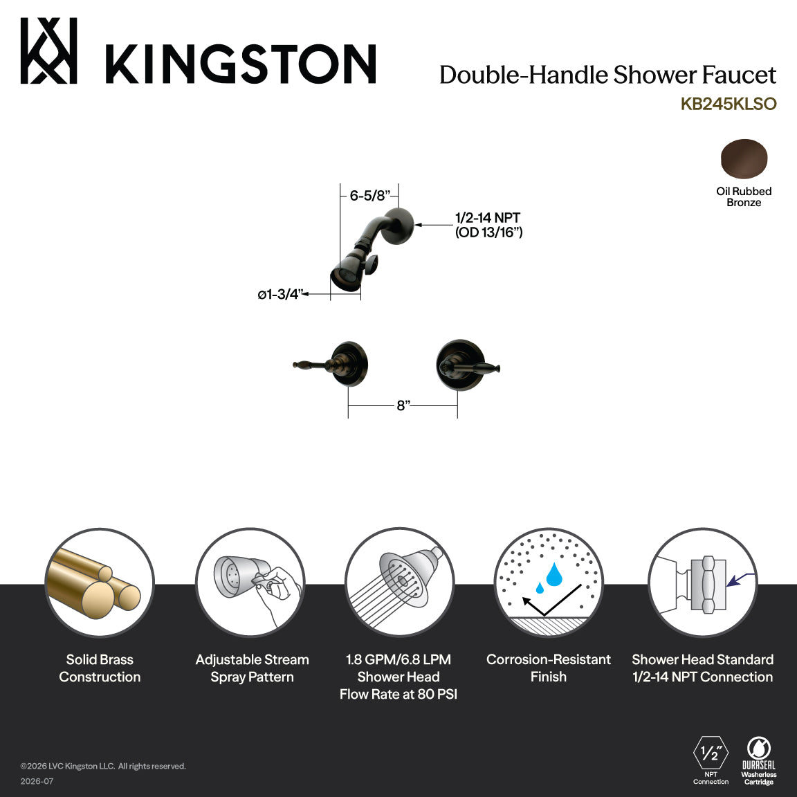 Knight Double-Handle Shower Faucet in Oil Rubbed Bronze