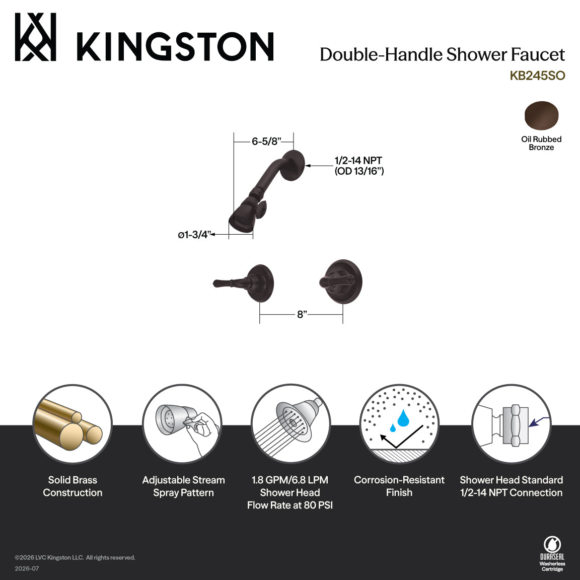 Magellan Double-Handle Shower Faucet in Oil Rubbed Bronze