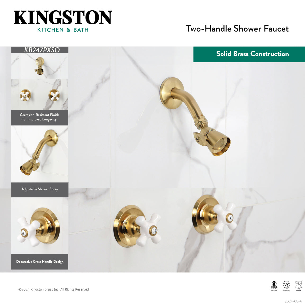 Victorian Double-Handle Shower Faucet in Brushed Brass