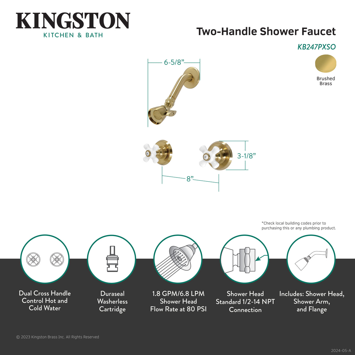 Victorian Double-Handle Shower Faucet in Brushed Brass