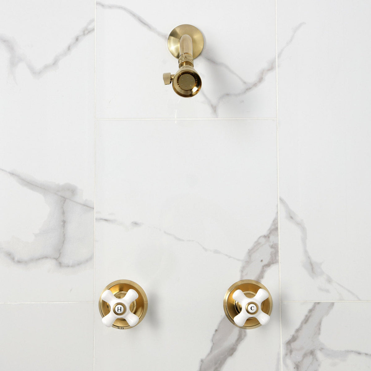 Victorian Double-Handle Shower Faucet in Brushed Brass