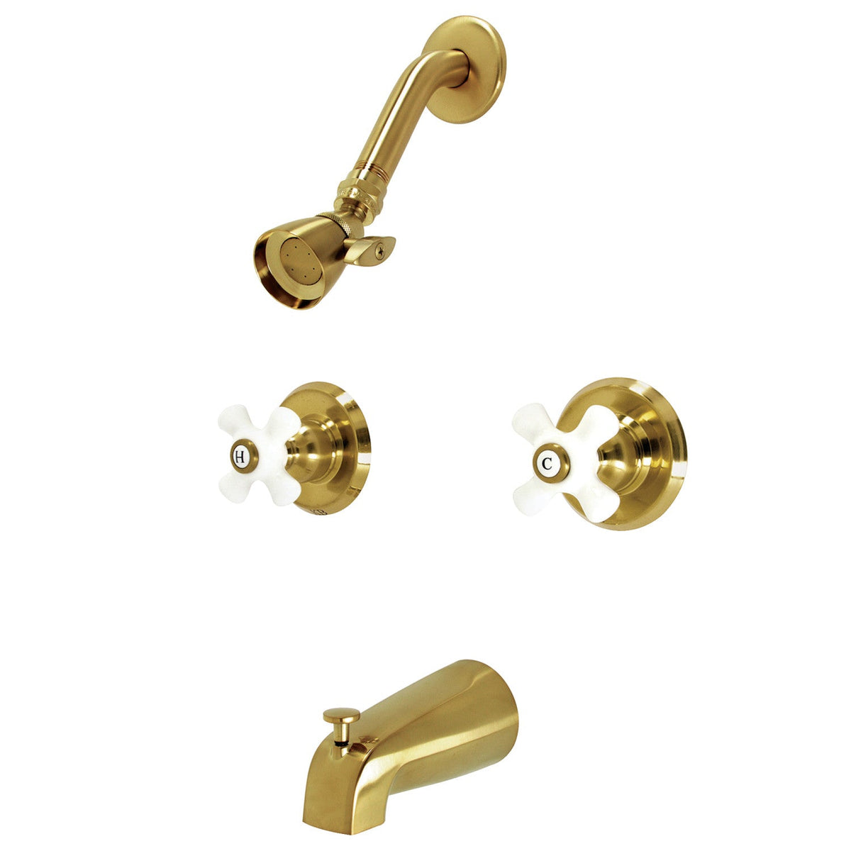 Victorian Double-Handle Tub and Shower Faucet in Brushed Brass