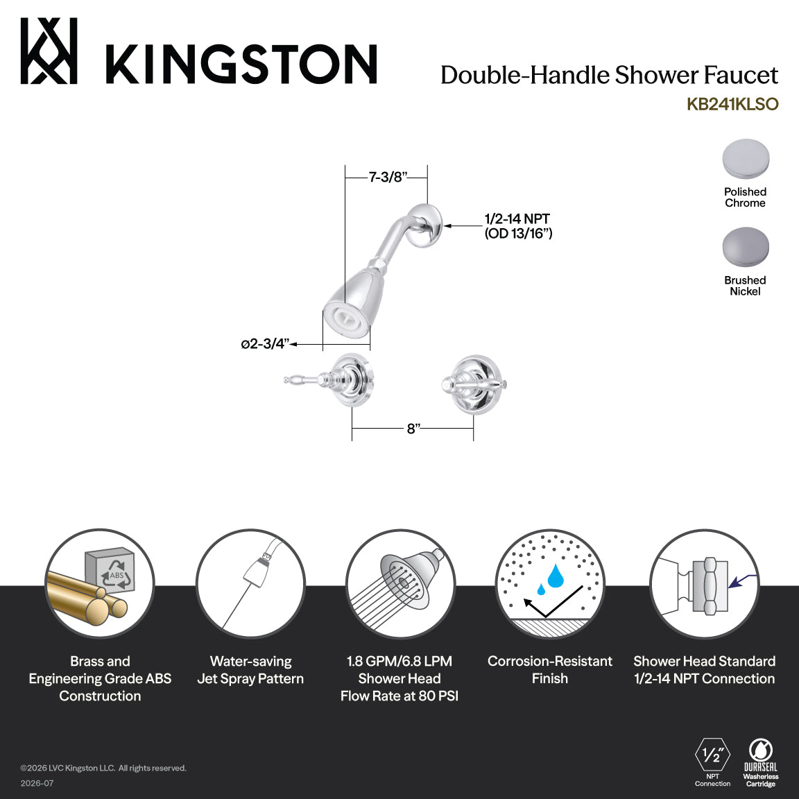 Knight Double-Handle Shower Faucet in Brushed Nickel