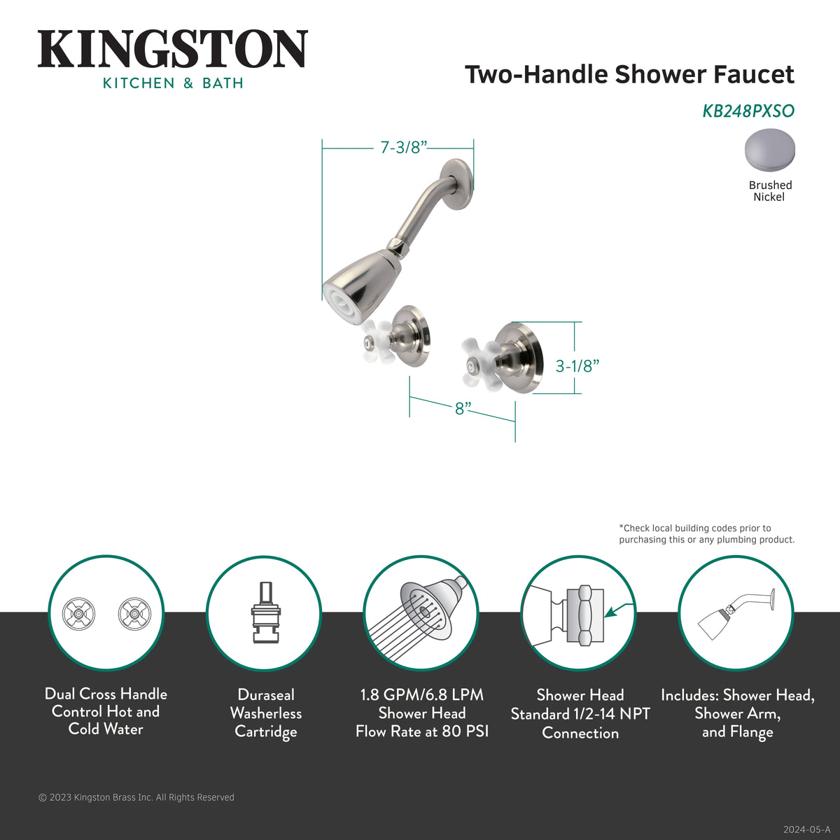 Victorian Double-Handle Shower Faucet in Brushed Nickel