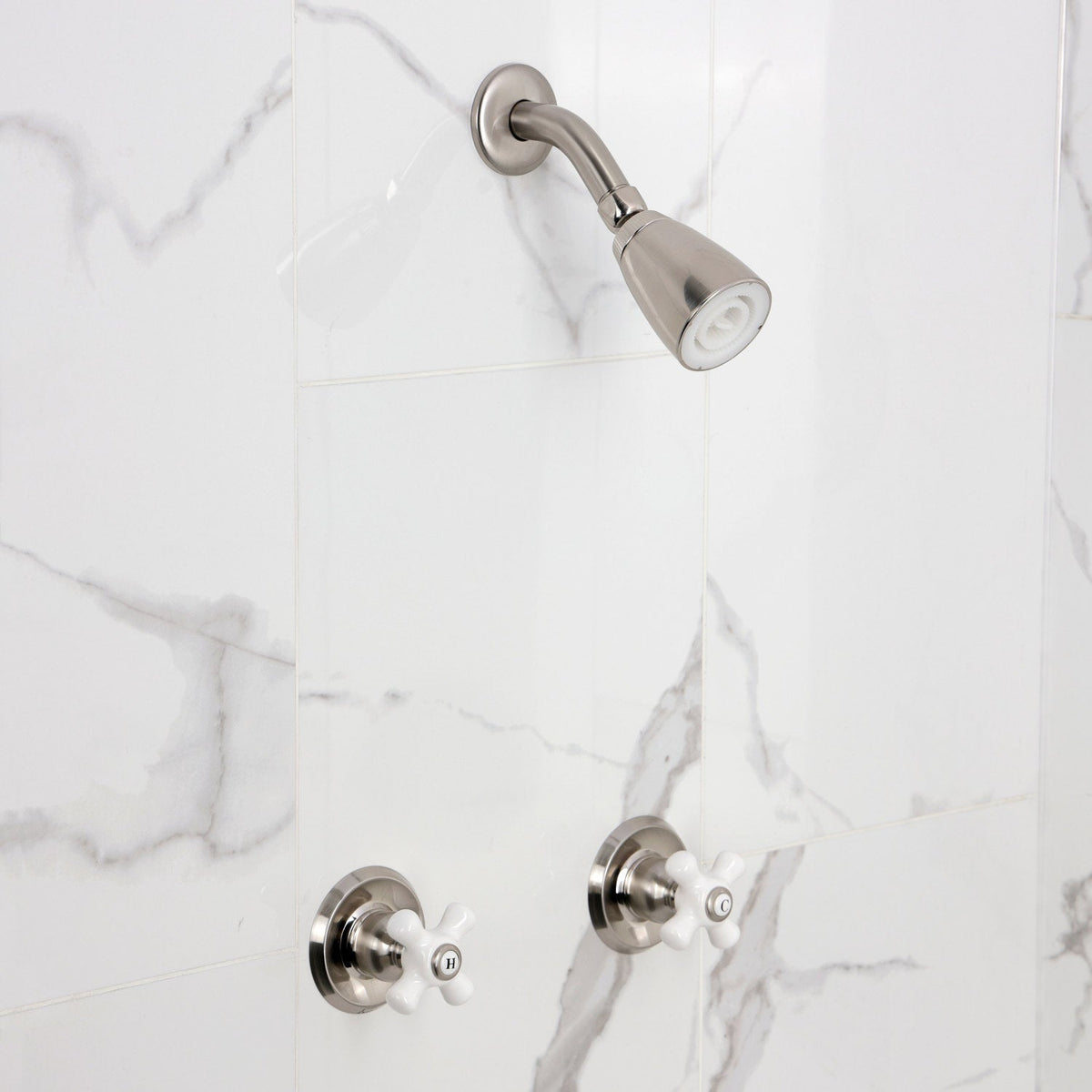 Victorian Double-Handle Shower Faucet in Brushed Nickel