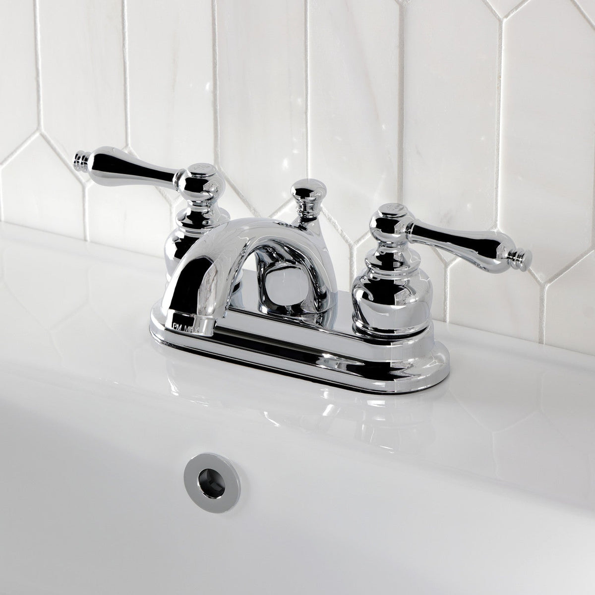 Vintage Double-Handle 4" Centerset Bathroom Faucet with Pop-Up Drain in Polished Chrome