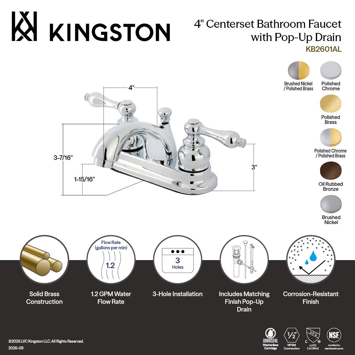 Vintage Double-Handle 4" Centerset Bathroom Faucet with Pop-Up Drain in Brushed Nickel/Polished Brass