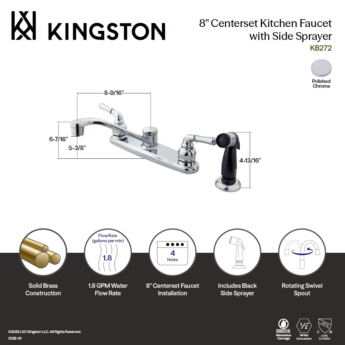 Magellan Double-Handle 8" Centerset Kitchen Faucet with Side Sprayer in Polished Chrome