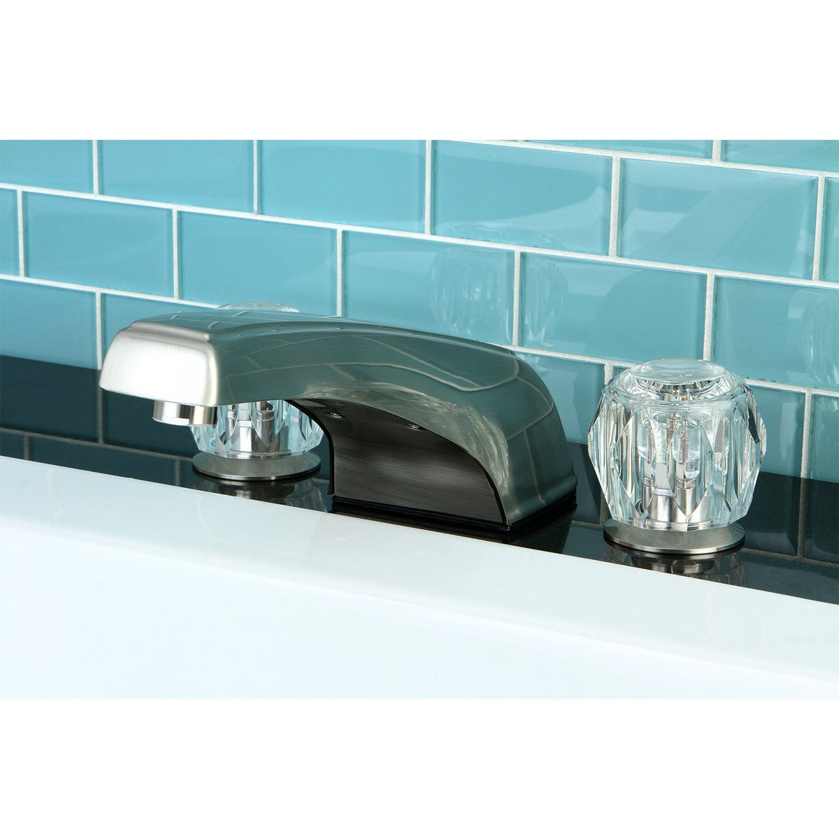 Two-Handle Deck Mount Roman Tub Faucet in Brushed Nickel