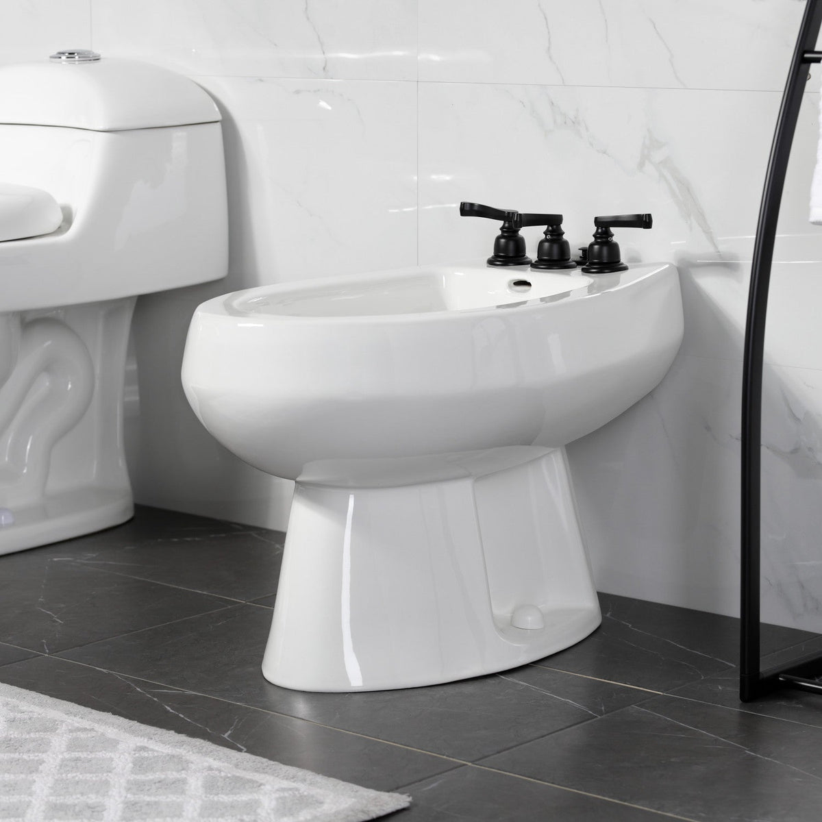 Royale Three-Handle Bidet Faucet with Brass Pop-Up in Matte Black
