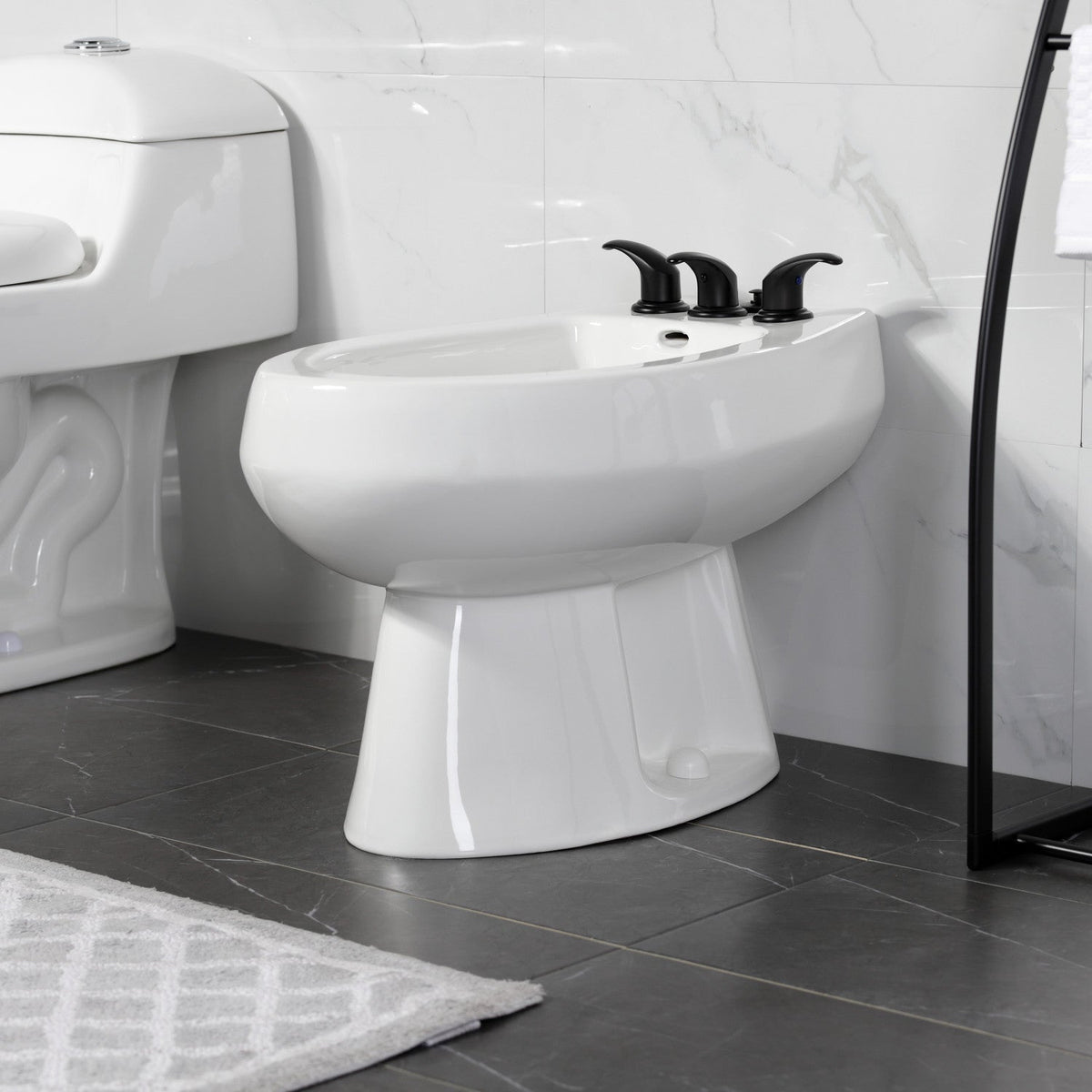 Legacy Three-Handle Bidet Faucet with Brass Pop-Up in Matte Black