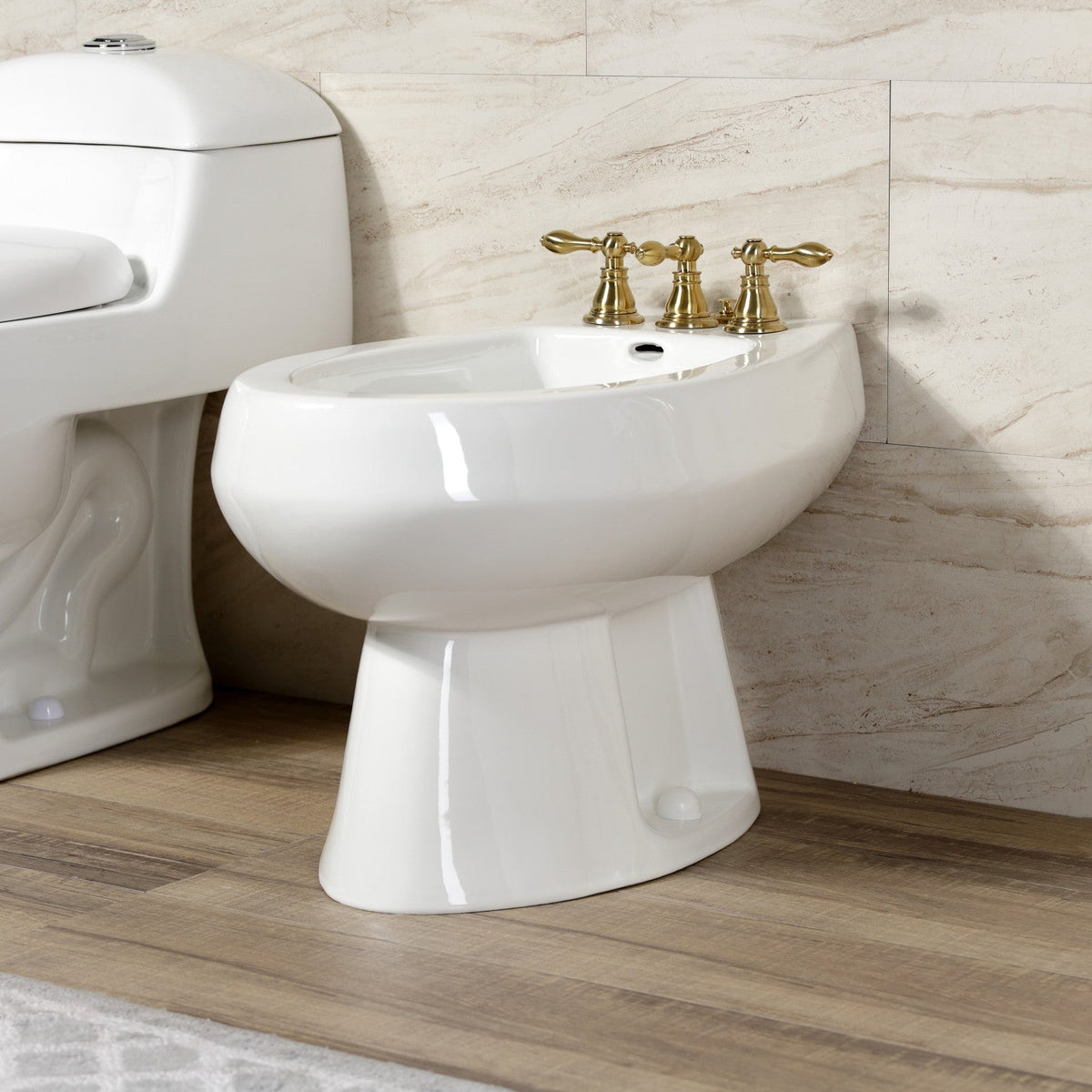 American Classic Three-Handle Bidet Faucet with Brass Pop-Up in Brushed Brass