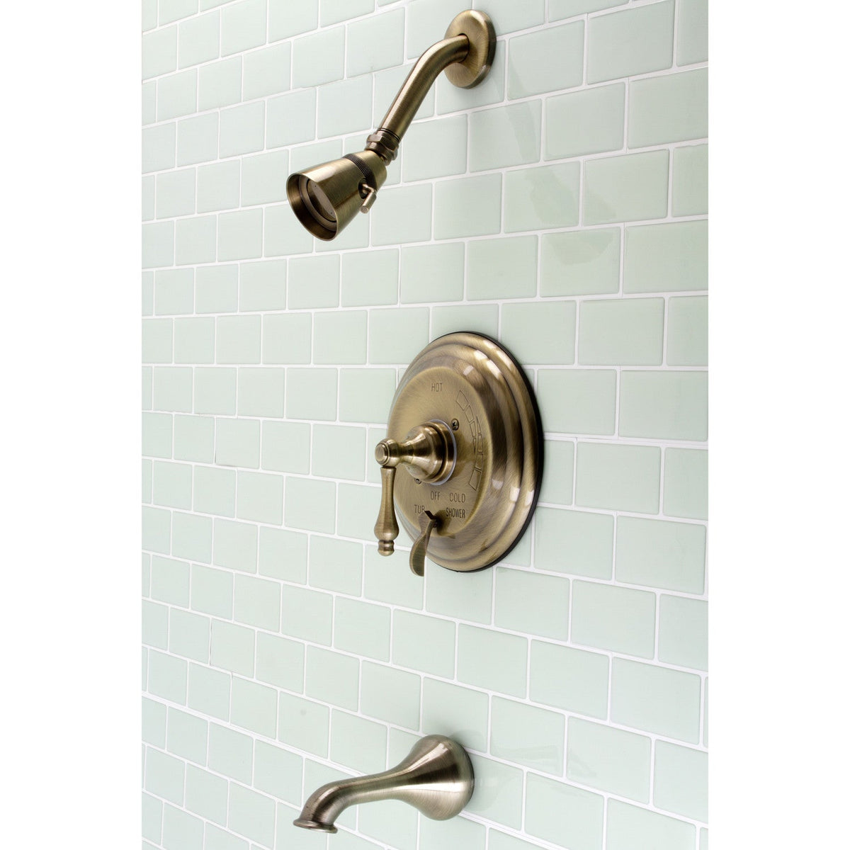 Restoration Single-Handle Pressure Balanced Tub and Shower Faucet in Antique Brass