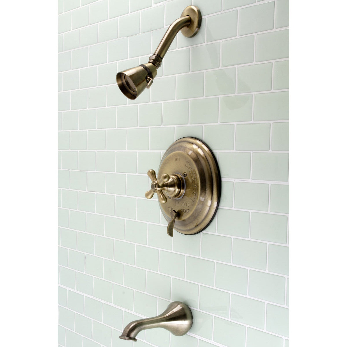 Restoration Single-Handle Pressure Balanced Tub and Shower Faucet in Antique Brass