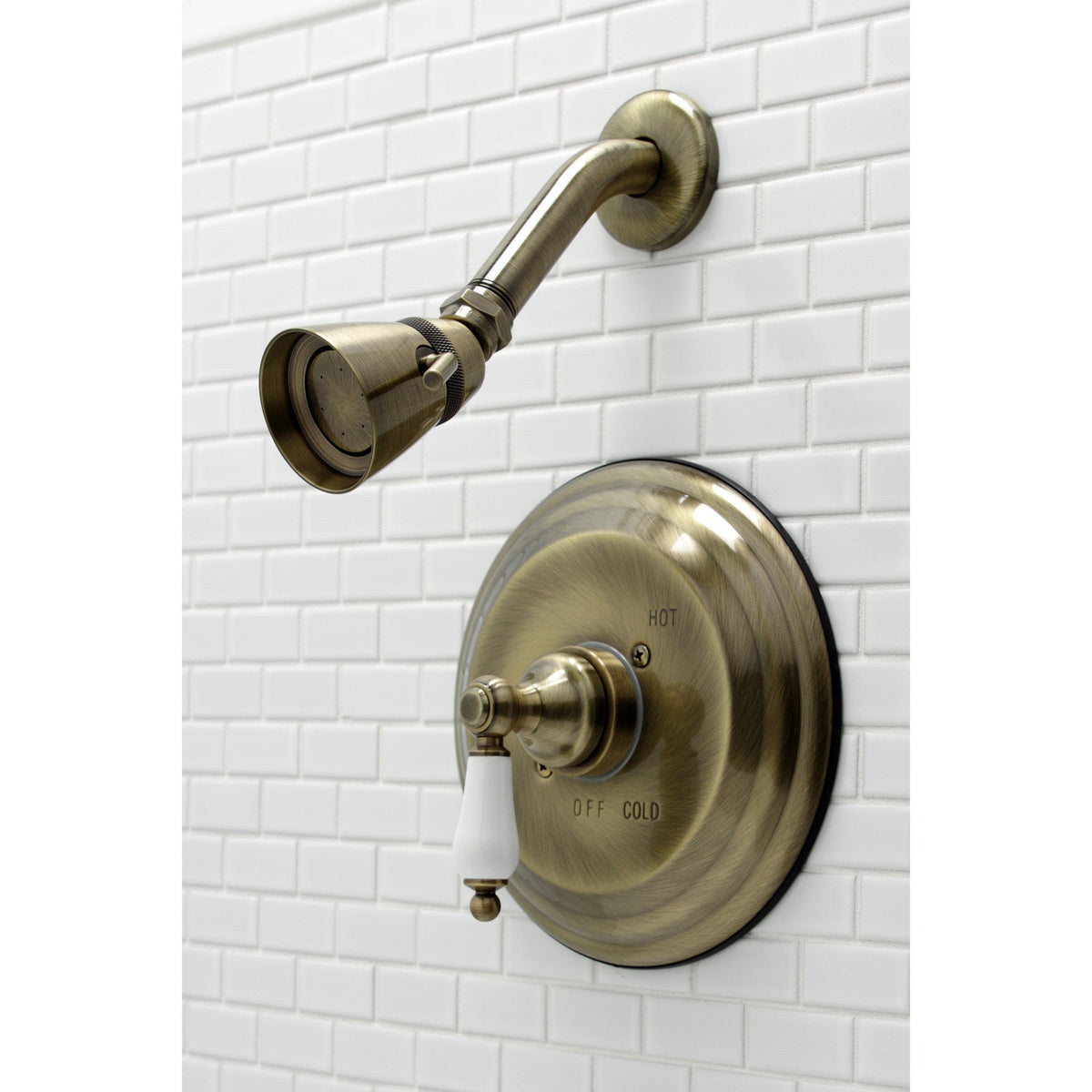 Restoration Single-Handle Pressure Balanced Shower Faucet in Antique Brass
