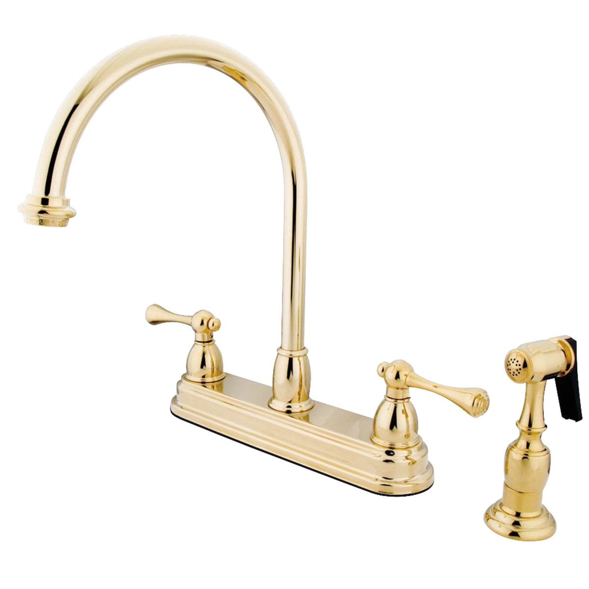 Vintage Double-Handle 8" Centerset Kitchen Faucet with Side Sprayer in Polished Brass