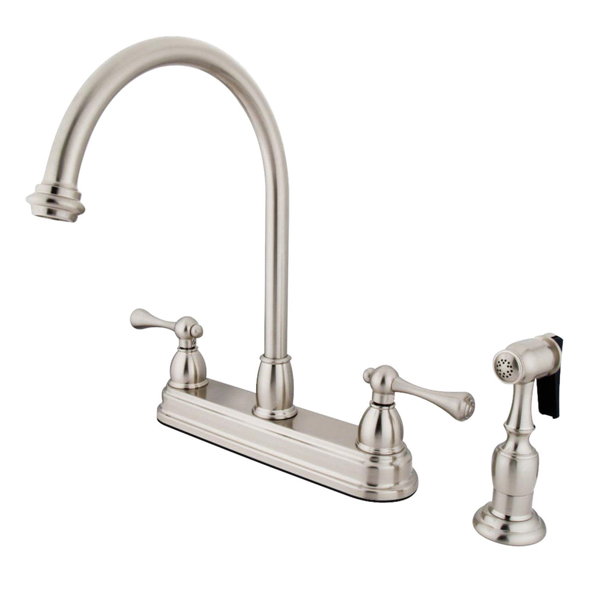 Vintage Double-Handle 8" Centerset Kitchen Faucet with Side Sprayer in Brushed Nickel