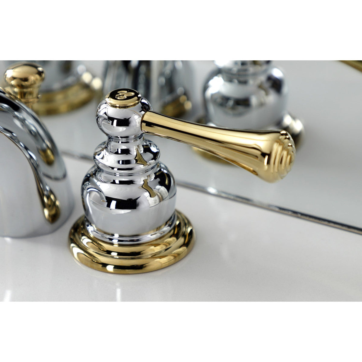 Vintage Mini-Widespread Bathroom Faucet with Pop-Up Drain in Polished Chrome/Polished Brass