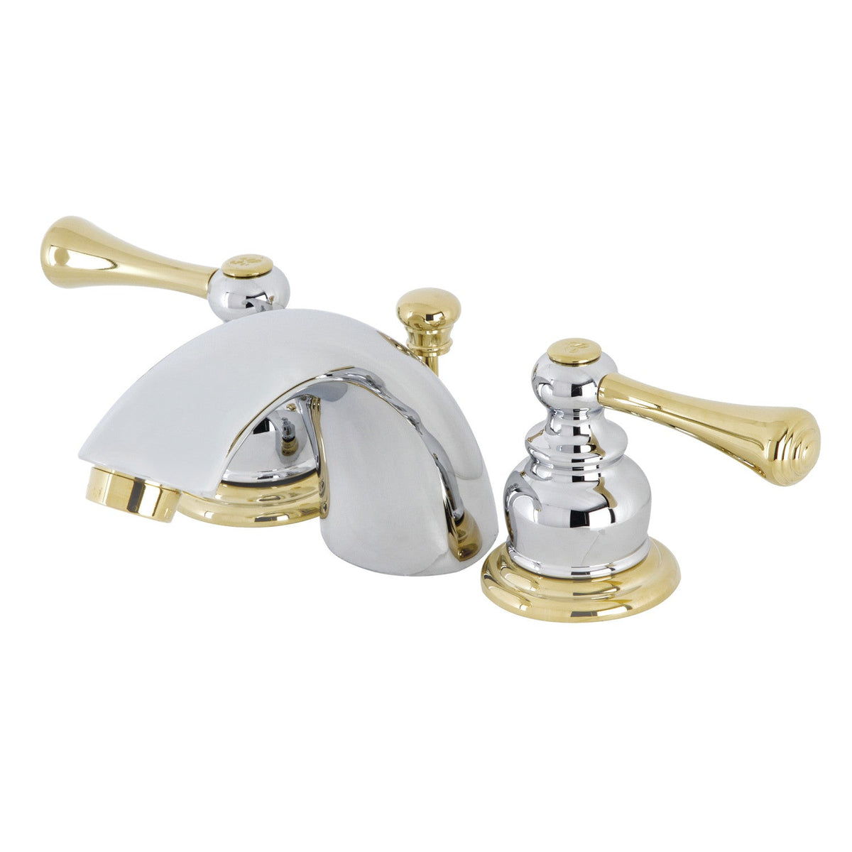 Vintage Mini-Widespread Bathroom Faucet with Pop-Up Drain in Polished Chrome/Polished Brass